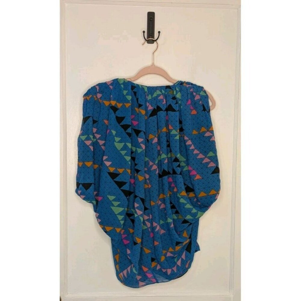 Size 0 Mara Hoffman 100% Silk Geometric Dolman Sleeve Button Blouse Top - Picture 2 of 8